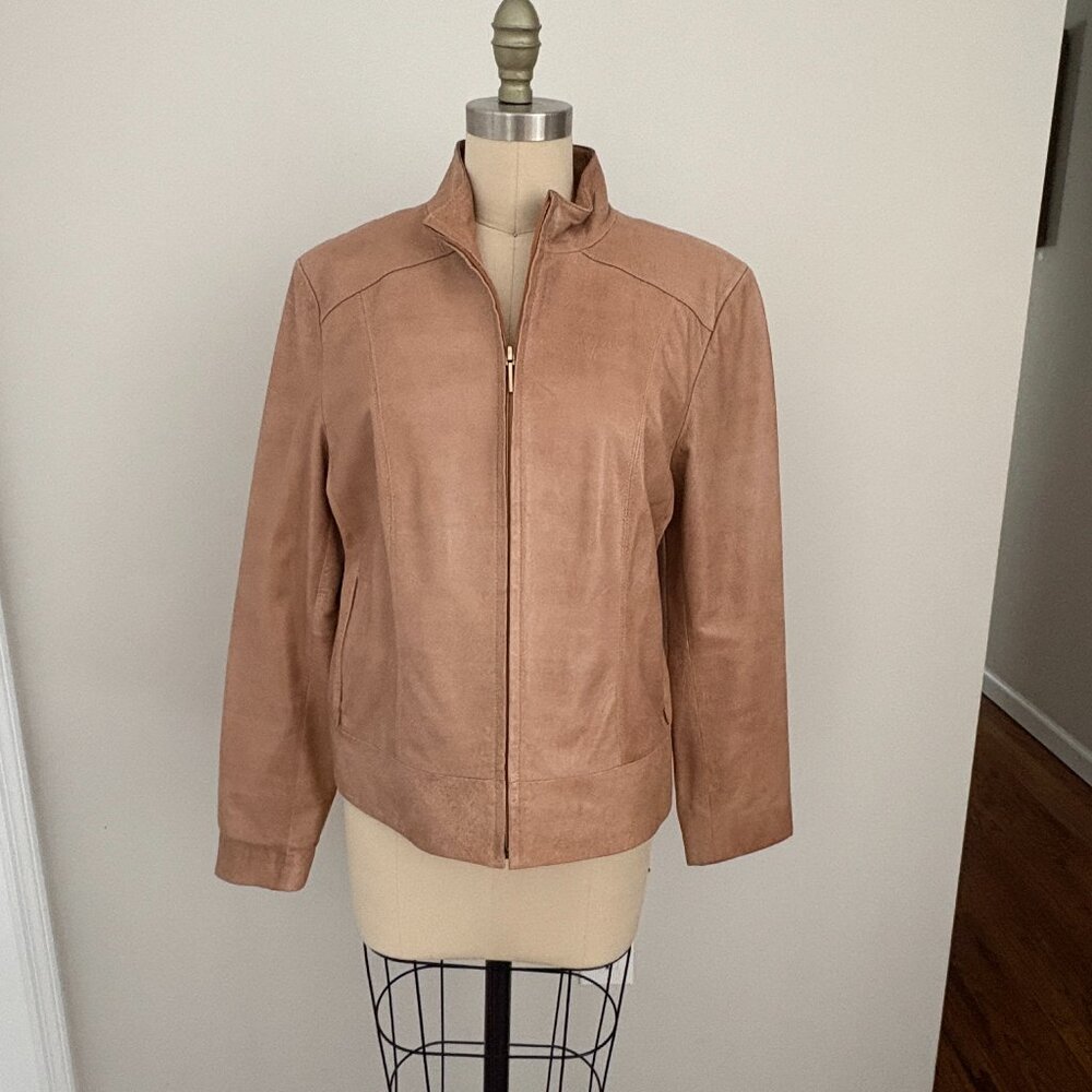 Kenneth Cole New York Women's Leather Jacket Soft Tan Coat Downtown Chic L